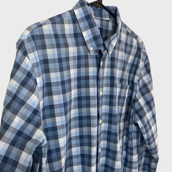 Johnnie-O Hangin' Out Button-Down Shirt Mens Large Blue Check Cotton Long Sleeve - Picture 4 of 13
